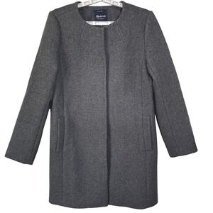 Madewell‎ Women's Grey Coat Size Medium Collarless Car Snaps Wool Blend Heavy